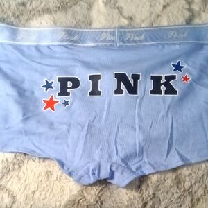 PINK Victoria's Secret Light Blue Boxer Briefs with Star Accents